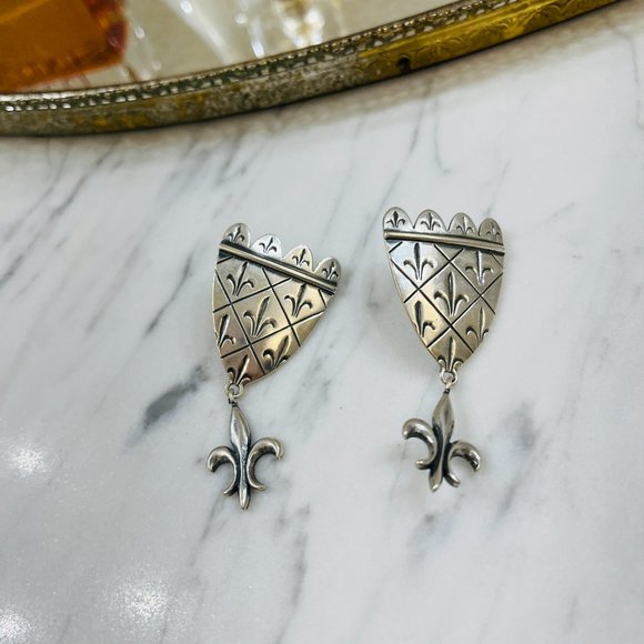 ❤️SOLD❤️VTG Sterling Fleur-de-lis earing's designed Jacqueline Barnett - Picture 5 of 6